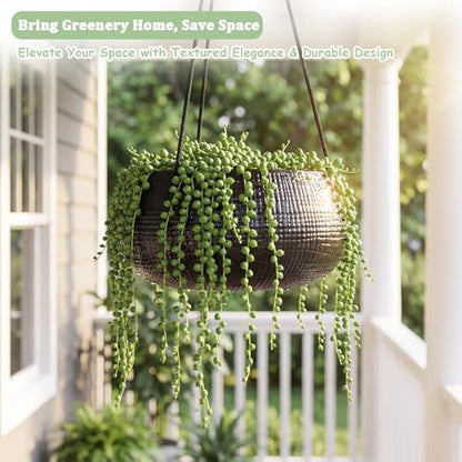 Hanging Planter for Indoor Plant 8 in, Ceramic Black Flower Pot - color: Black