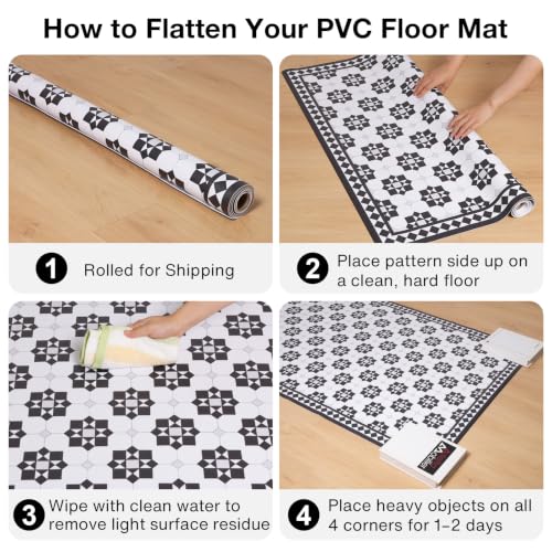 2' x 6' Waterproof Rug-Look Vinyl Hallway Runner Mat, Easy-Clean Durable - color: Black&white, size: 2' x 6' (Rectangular)