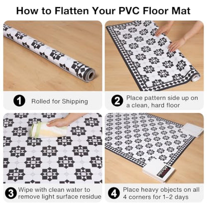 2' x 6' Waterproof Rug-Look Vinyl Hallway Runner Mat, Easy-Clean Durable - color: Black&white, size: 2' x 6' (Rectangular)