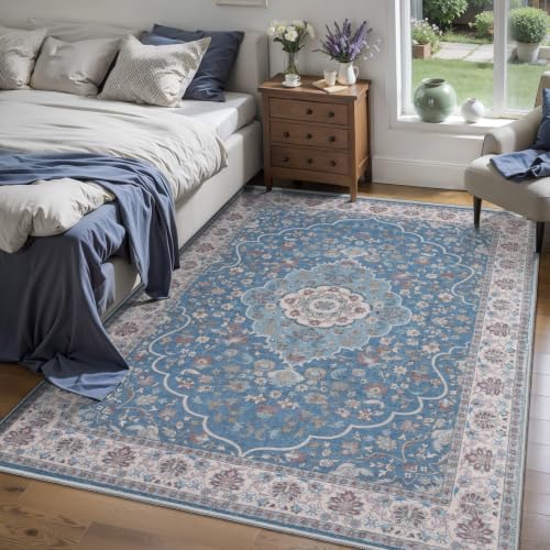 Tangsoo 3x5 Area Rug for Bedroom,Vint Blue Washable Non-Slip Throw Mat - color: Blue Beige Multi, size: 3x5ft