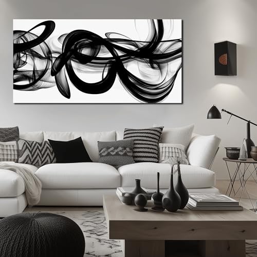 MDHKVPM Black Abstract Canvas Wall Art For Living Room Large Size - color: Black, size: 58"L x 29"W