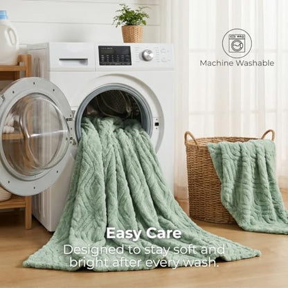 The Seacliff Blanket 50x60 Throw, Palm Sage Green – Lightweight Soft Fleece Throw Blanket for Couch, Breathable All Season, Coastal Wave Texture - color: Palm Sage Green, size: Throw 50x60