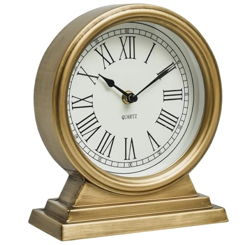 EMAX HOME Vintage Gold Mantle ClockTable for Living Room Decor Table Clock Decorative Battery Operated Table Top Shelf Clock - color: Gold