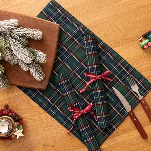 AQOTHES Christmas Plaid Placemat Set of 4 Green Blue 12x18 Inch Table Decor - color: Green Blue Plaid