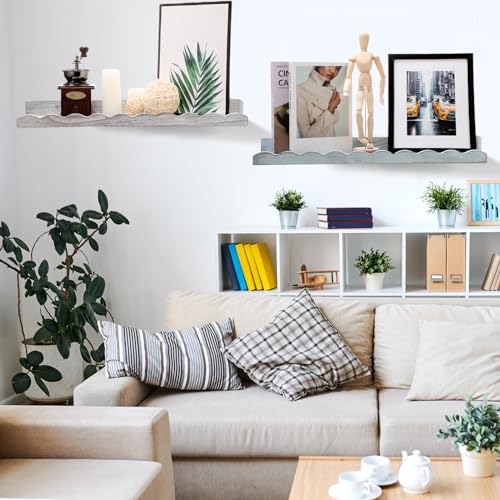 Suzile 2 Pcs Scalloped Floating Wall Shelves,12",White, Blue - color: White, Blue, size: 12"