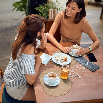 ADRIMER Oval Placemats Set of 6, Wipeable Faux Leather, Apricot - color: Apricot