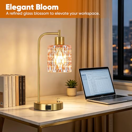 Table Lamps Set of 2, Champagne Glass Dimmable Bedside Lamps for Bedroom - color: Gold&‎Champagne-3