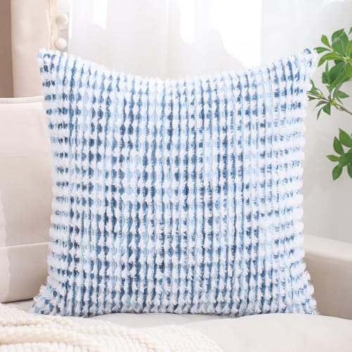 LUOYEHK Boho Throw Pillow Covers 24x24 Inch Set of 2 Chenille Tufted Pillowcase Farmhouse Neutral Cushion Covers for Couch Sofa Bed Living Room, Blue White - color: Blue White, size: 24" x 24" (Pack of 2)