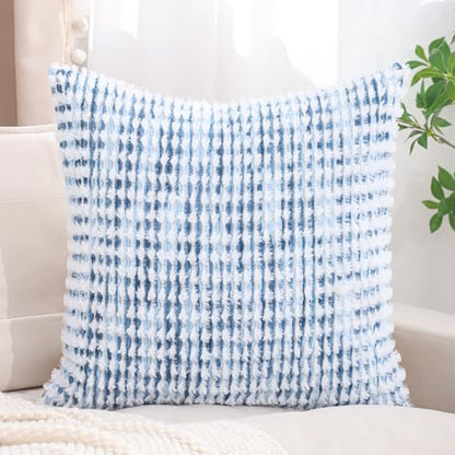 LUOYEHK Boho Throw Pillow Covers 24x24 Inch Set of 2 Chenille Tufted Pillowcase Farmhouse Neutral Cushion Covers for Couch Sofa Bed Living Room, Blue White - color: Blue White, size: 24" x 24" (Pack of 2)