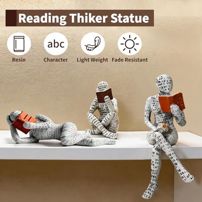 3 Packs Reading Women Thinker Statue, Modern Abstract Decoration on Shelf Table Desk, Home Decor for Living Room, Office
