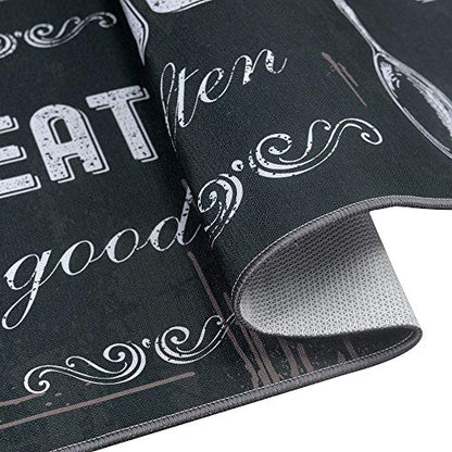 Carvapet 2 Piece Kitchen Rug Set 17x48 + 17x24 Washable Non Slip - color: Black