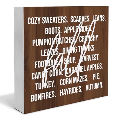Fall Decor Autumn Wooden Box Sign Fall Farmhouse Decorations Rustic Home Desk Shelf Tabletop Decor 5 x 5 Inches - color: Multicolor Boots