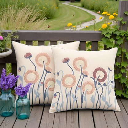 Fall Embroidered Throw Pillow Covers 18x18 Set of 2 Blowball - color: Blowball
