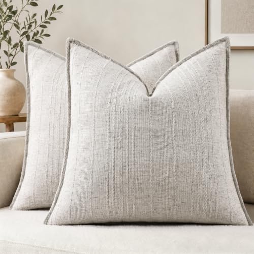 decorUhome Greige Textured Linen Throw Pillow Covers 20x20 Set of 2 - color: Greige, size: 20" x 20" (Pack of 2)