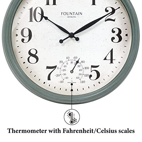 13" Outdoor Clock Thermometer Combo, Aged Teal Finish - color: Aged Teal, size: 13 inch