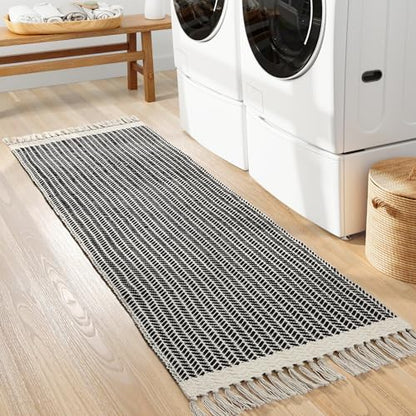 Lahome Boho Bathroom Runner Rug, 2x6 Washable Rugs for Kitchen Hallway - color: Black, size: 2' x 6' (Runner)