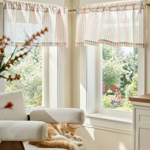 jinchan Linen Boxter Stripe Valances for Window 50 x 16 inch,Candy,1 Panel - color: Boxter Stripe | Candy on Linen, size: 50"W x 16"L (Pack of 1)