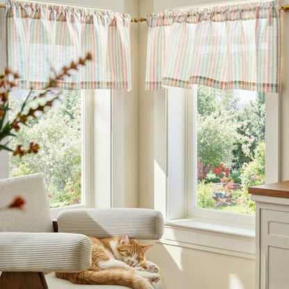jinchan Linen Boxter Stripe Valances for Window 50 x 16 inch,Candy,1 Panel - color: Boxter Stripe | Candy on Linen, size: 50"W x 16"L (Pack of 1)
