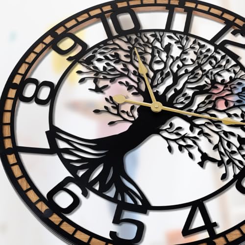 Dankeit Tree of Life Wall Clock, 24Inch Metal Black Family Tree Oversized Wood Wall Clocks for Living Room Bedroom Home Decor, Modern Silent Mid-Century Battery Operated - color: E