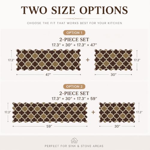 Arenarug Scalloped Trellis Kitchen Mats for Floor, Brown Kitchen Rugs - color: Mocha Brown, size: 17.3"x30"+17.3"x47"