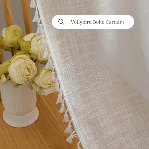 Linen Texture Boho Curtains 63 Inches Long for Bedroom Farmhouse Curtains & Drapes Country Style, 40" W x 63" L, Off White, 2 Panels - color: Off White, size: 40"W x 63"L (Pack of 2)