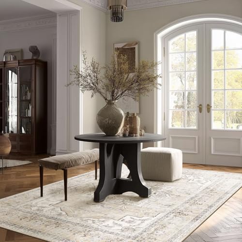 Washable Living Room Area Rug: 4x6 Bedroom Rug Non Slip Soft Boho Carpet - color: Beige White and Black, size: 4' x 6' (Rectangular)