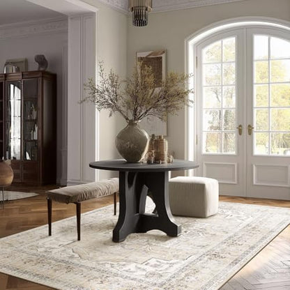 Washable Living Room Area Rug: 4x6 Bedroom Rug Non Slip Soft Boho Carpet - color: Beige White and Black, size: 4' x 6' (Rectangular)