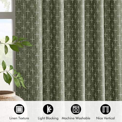 MIULEE Christmas Farmhouse Linen Curtains, Back Tab, 52Wx84L, Olive Green - color: Olive Green, size: 52"W x 84"L (Pack of 2)