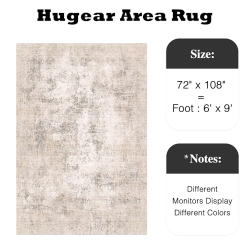 HUGEAR 6x9 Beige Abstract Washable Area Rug for Living Room - color: Beige, size: 6' x 9' (Rectangular)