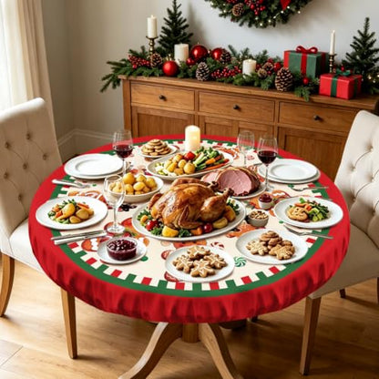 Gingerbread Christmas Tablecloth Round 43x43 Inch Polyester Woven - color: Gingerbread