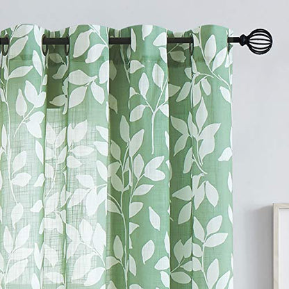 White Green Curtains 72" Leaf Print Bedroom Sheer Windows Panels Drapes 2pc - color: Green, size: 52"W x 72"L (Pack of 2)