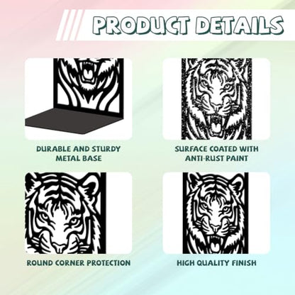 Peacoblue 5.3"x4.3"x7.9" Metal Bookends, Heavy Duty Book Ends for Shelves - style: Tiger Head