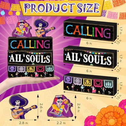 Britimes Day of Dead Tiered Tray Decor Set, 4 Pack, Wooden Table Sign - style: Day of the Dead Duo