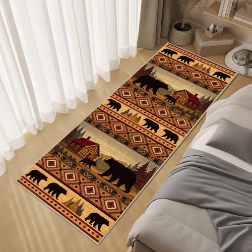 Cabin Bear 2x6 Runner Rug for Hallway Bedroom Rustic Lodge Bear Rug - color: Cabin, size: 2' x 6' (Rectangular)