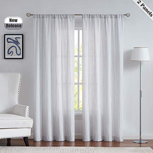 SXZJTEX White Blue Striped Sheer Curtains 84 Inch Living Room Bedroom - color: Blue, size: 40"W x 84"L (Pack of 2)