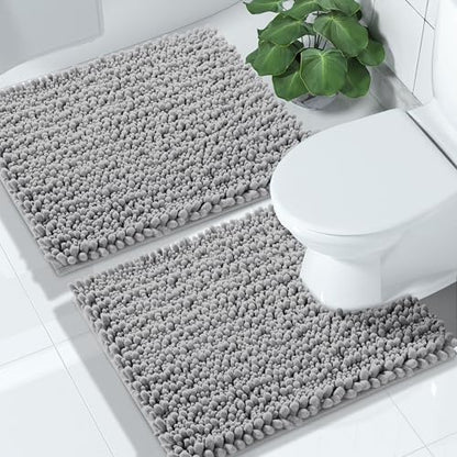 Yimobra Bathroom Rugs Sets 2 Piece, Super Absorbent Bath Mat Set, Grey - color: Grey, size: 24''x17''+24''x20''U-Shaped