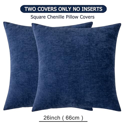GAWAMAY Navy Blue Chenille Throw Pillow Covers 26x26 Set of 2 for Couch - color: Navy Blue, size: 26" x 26" (Pack of 2)