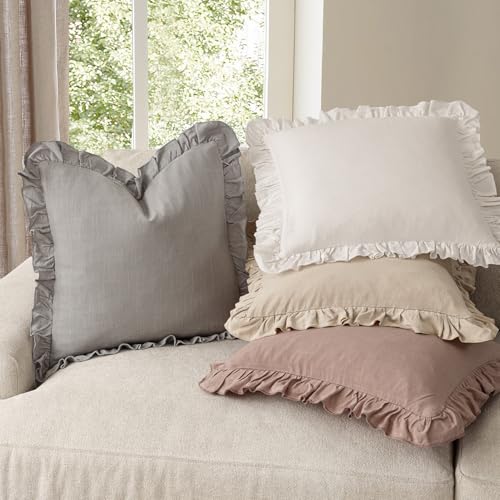 Foindtower Linen Fringe Ruffle Throw Pillow Covers 18×18 Inch Taupe Gray - color: Cinder, size: 18" x 18" (Pack of 2)
