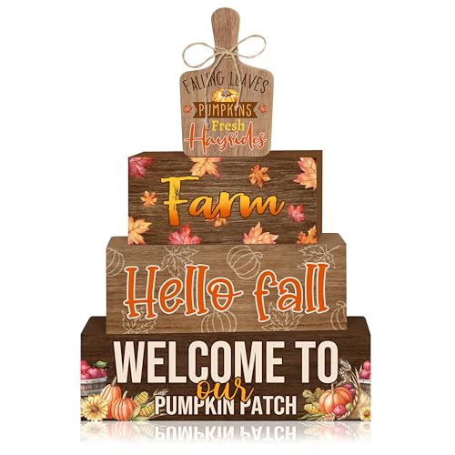 Britimes Fall Harvest Tiered Tray Decor Set, 4 Pack, Wooden - style: Fall Harvest