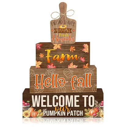 Britimes Fall Harvest Tiered Tray Decor Set, 4 Pack, Wooden - style: Fall Harvest