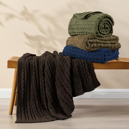 Cocoa Brown Cable Knit Throw Blanket,Extra Thick Cozy Sofa Blanket 50x60 - color: Cocoa Brown, size: 50"x60"