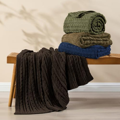 Cocoa Brown Cable Knit Throw Blanket,Extra Thick Cozy Sofa Blanket 50x60 - color: Cocoa Brown, size: 50"x60"