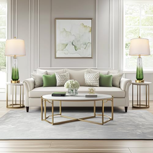 Modern Glass Table Lamps Set of 2, 27.5" Bedside Lamp for Bedroom, Green - color: Green