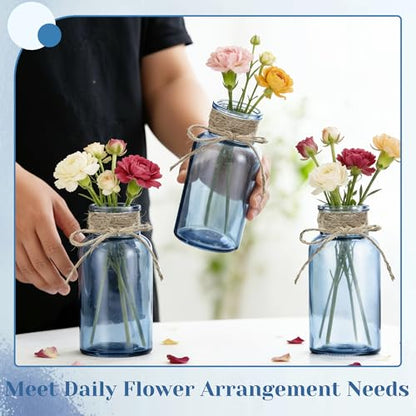 Mason Jar Glass Vases 6 Pack, Blue Flower Vase for Centerpieces - color: Blue