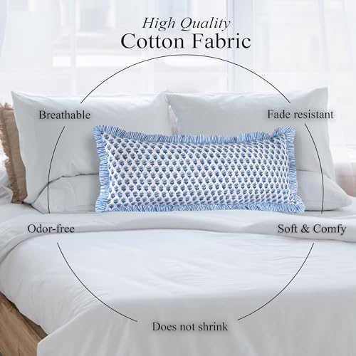CPC Apatite Blue Block Print Ruffle Sham Pillow Cover 14x36 Inch, Pack of 1 - color: Apatite Blue, size: 36" x 14" (Pack of 1)