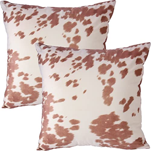 Velvet Throw Pillow Covers 20x20 Beige Tan Cow Print Couch Pillows - color: Light Brown, size: 20" x 20" (Pack of 2)