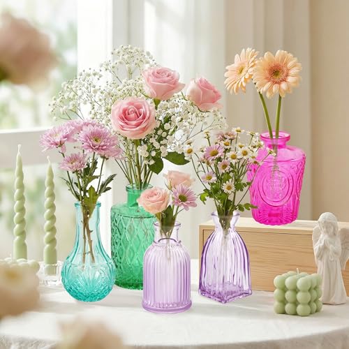 Glass Bud Vases in Bulk Small Mini Colorful Vase for Flowers 17pc - color: Colorful