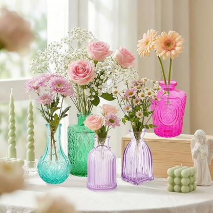 Glass Bud Vases in Bulk Small Mini Colorful Vase for Flowers 17pc - color: Colorful