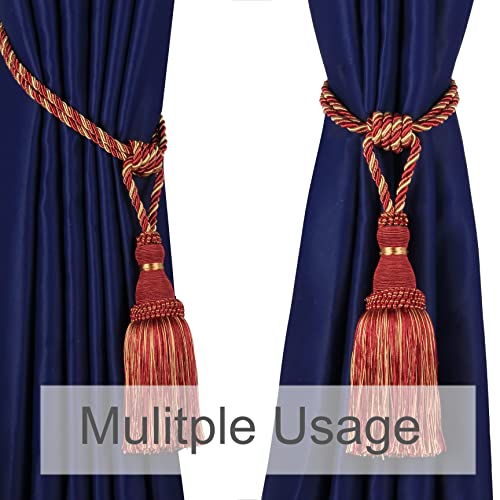 BEL AVENIR 2 Pack Curtain Tiebacks Tassel Drapery Tie-Backs Rope Holdbacks - color: Red, size: 2 Pack