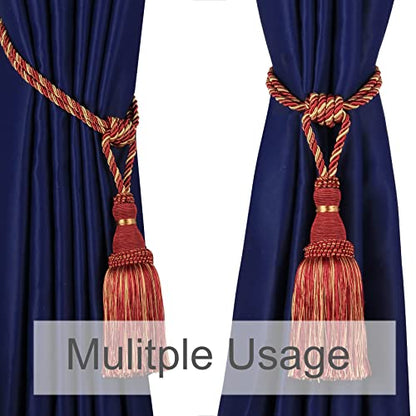 BEL AVENIR 2 Pack Curtain Tiebacks Tassel Drapery Tie-Backs Rope Holdbacks - color: Red, size: 2 Pack